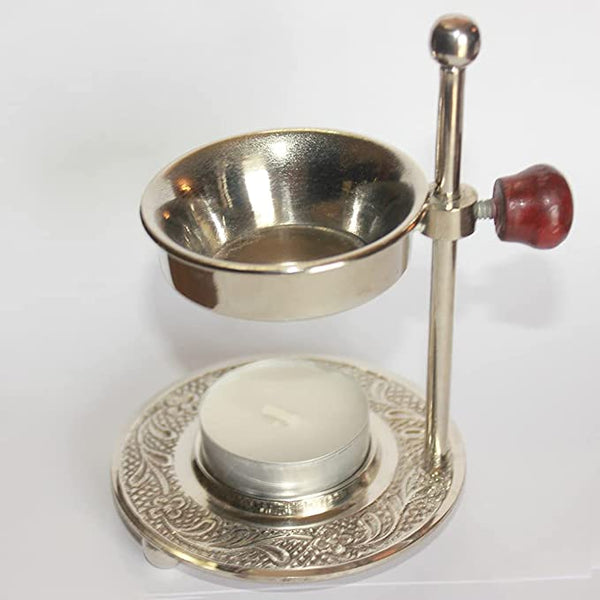 Adjustable Incense Burner with Incense Bowl and Wooden Handle - Chrome Plated